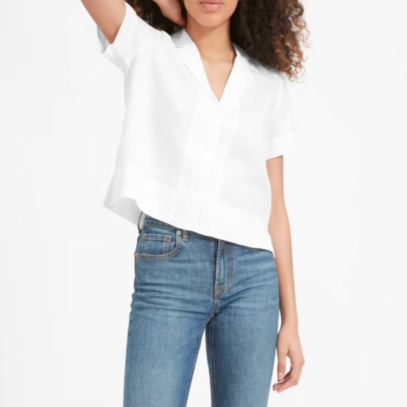 Everlane Tops - Everlane Linen Short-Sleeve Notch Shirt - White - Size 00 (Like New!)